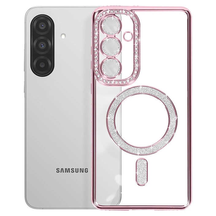 Avizar Coque Diamant pour Samsung Galaxy A36 MagSafe Contour Strass Rose pas cher