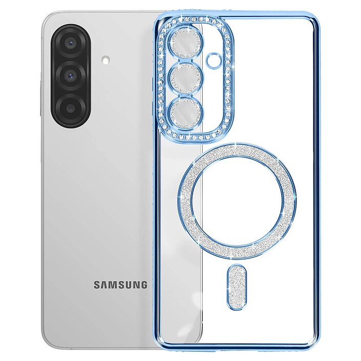 Avizar Coque Diamant pour Samsung Galaxy A26 MagSafe Contour Strass Bleu