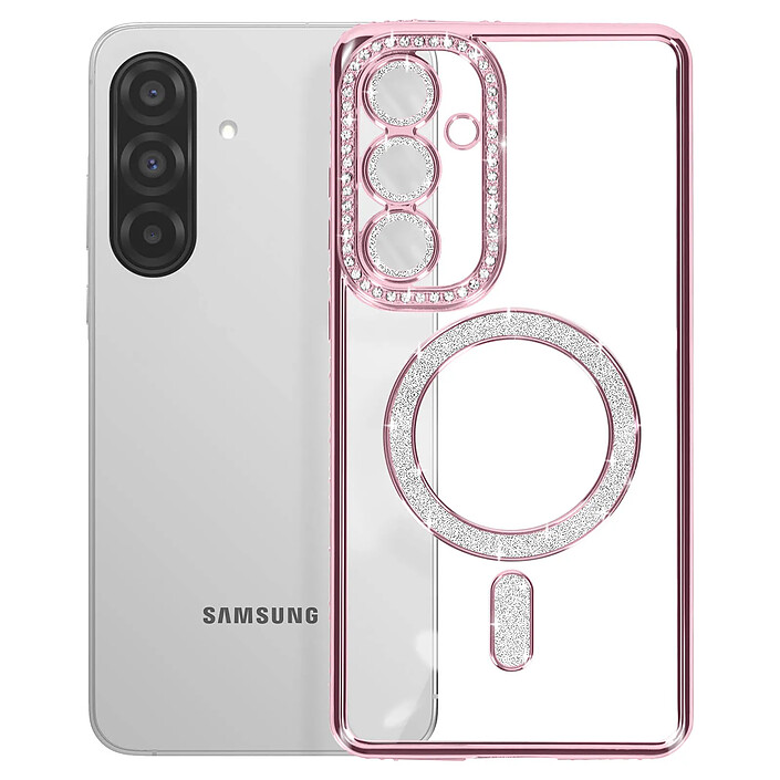 Avizar Coque Diamant pour Samsung Galaxy A36 MagSafe Contour Strass Rose