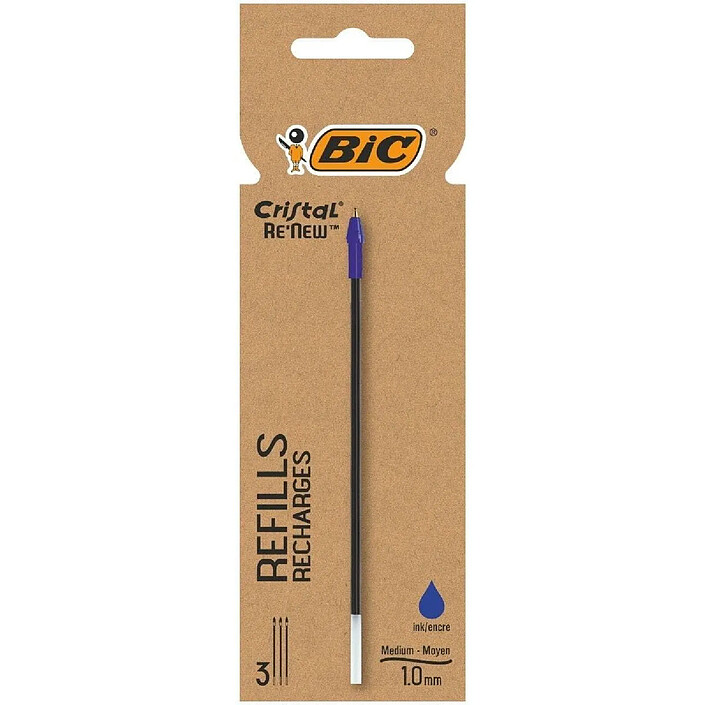Avis BIC Etui de 3 Recharges pour Stylo Bille Cristal Re’New Pointe Moyenne bleue x 3