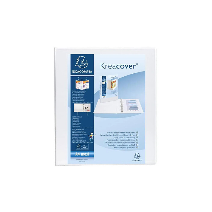 EXACOMPTA Classeur personnalisable Kreacover A4 Maxi 4 Ax Diam 25 mm Dos 47 mm Blanc