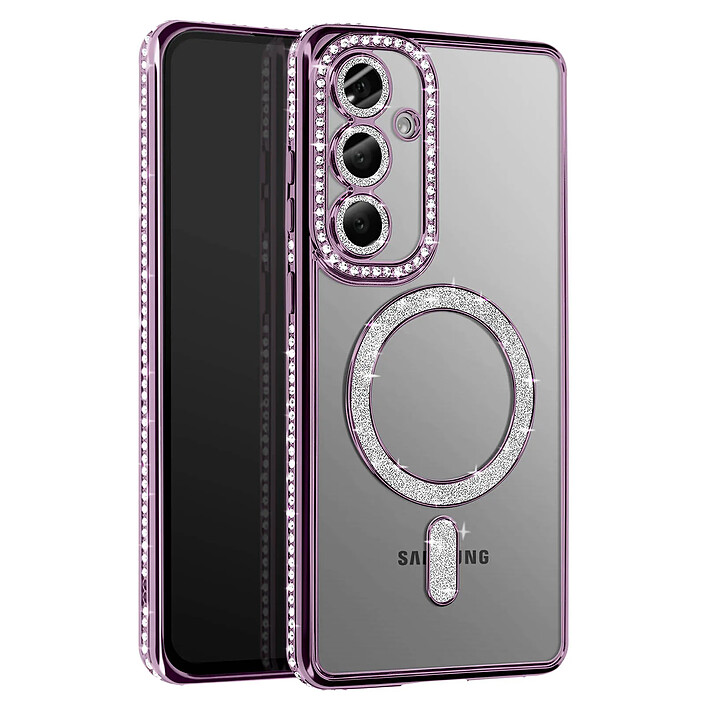 Avizar Coque Diamant pour Samsung Galaxy S25 MagSafe Contour Strass Violet