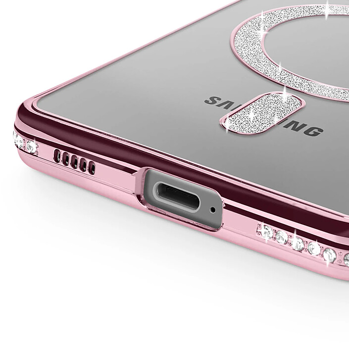 Avis Avizar Coque Diamant pour Samsung Galaxy S25 MagSafe Contour Strass Rose