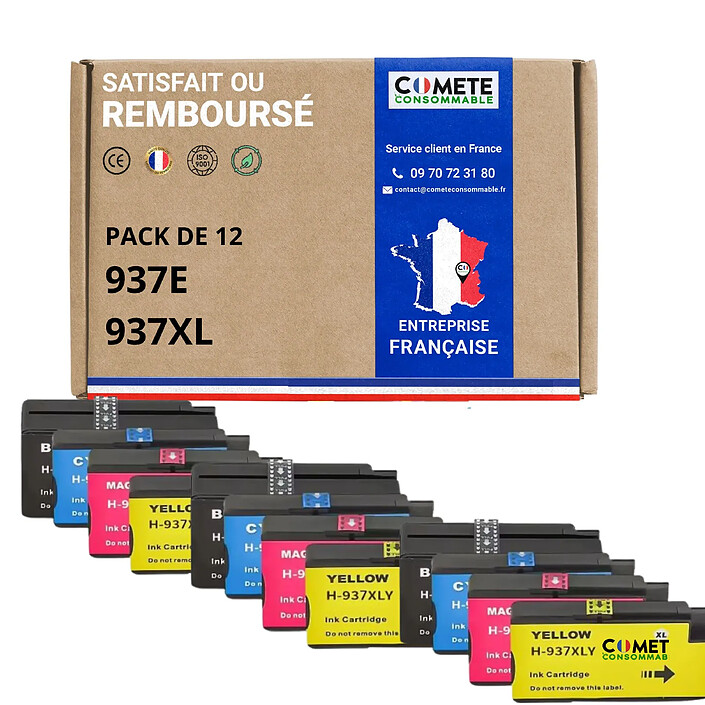 COMETE - 937XL 937e - 12 cartouches d'encre compatibles pour HP 937