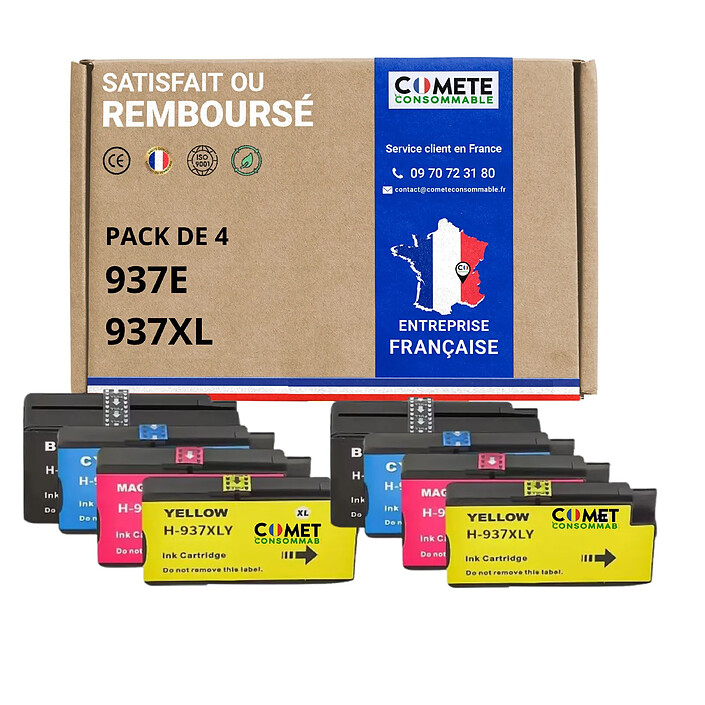 COMETE - 937XL 937e - 8 cartouches d'encre compatibles pour HP 937