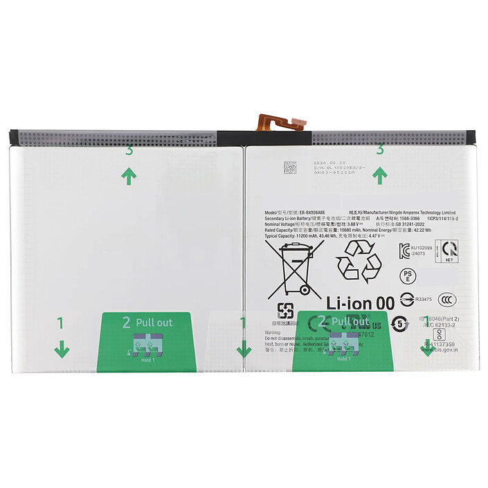 Clappio Batterie interne pour Galaxy Tab S10 Ultra 11200mAh modèle EB-BX926ABE Blanc