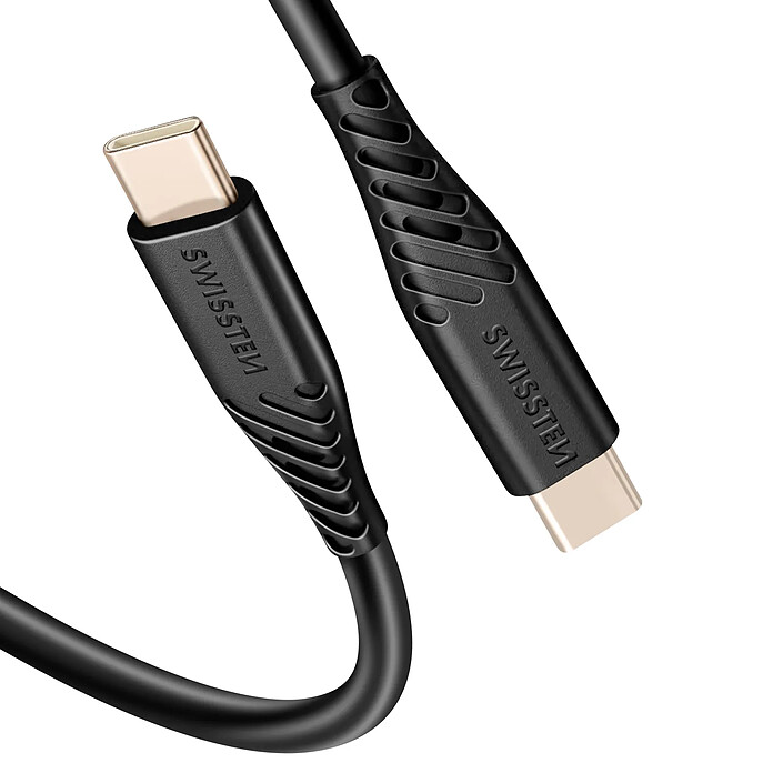 Swissten Câble USB-C vers USB-C 60W Silicone Anti-nœud Noir