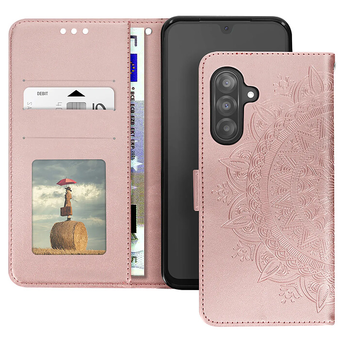 Étui Fleurs Mandala pour Samsung Galaxy A26 Portefeuille Dragonne Rose champagne