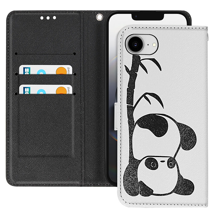 Avizar Étui pour iPhone 16e Motif Panda avec Dragonne et Porte-Carte