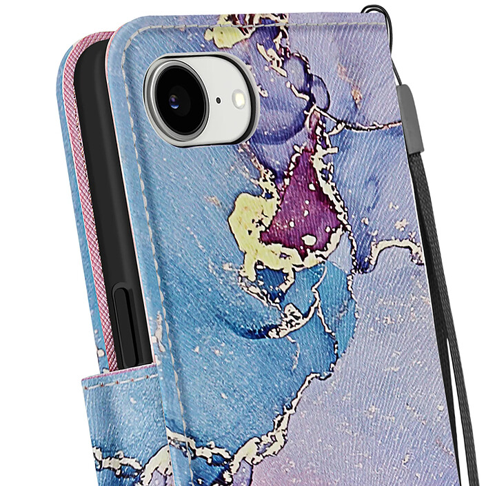 Acheter Avizar Étui pour iPhone 16e Motif Marbre Multicolore Dragonne et Porte-Carte Multicolore