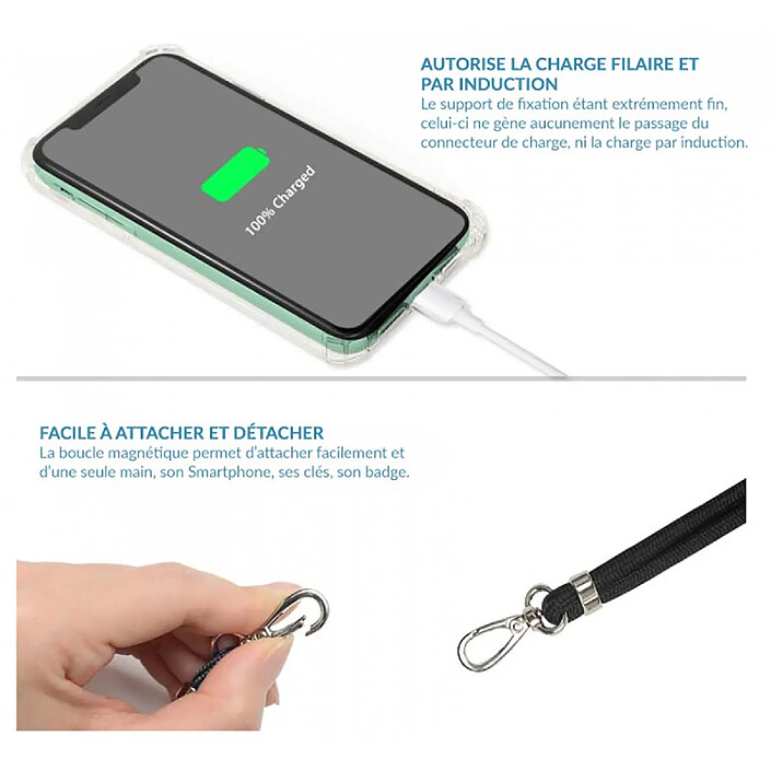 Acheter Partel Tour de Cou 150cm pour Smartphone en Nylon avec Fixation Universelle Noir