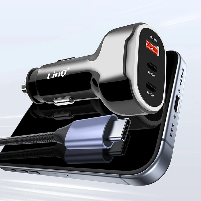Acheter LinQ Chargeur Allume Cigare 50W Double USB-C + USB Charge Rapide Compact Noir