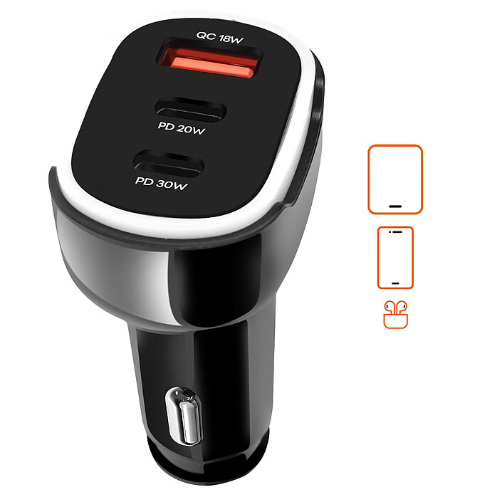 LinQ Chargeur Allume Cigare 50W Double USB-C + USB Charge Rapide Compact Noir pas cher