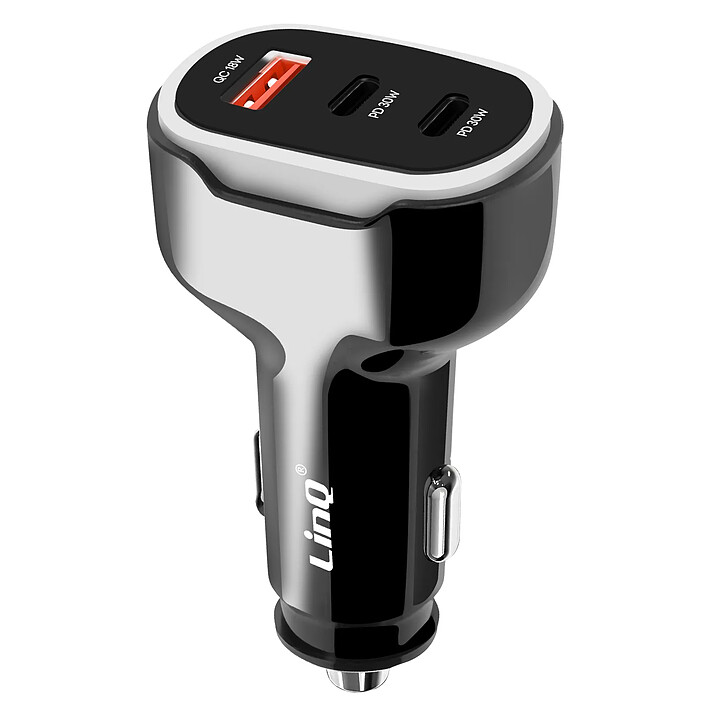 LinQ Chargeur Allume Cigare 50W Double USB-C + USB Charge Rapide Compact Noir