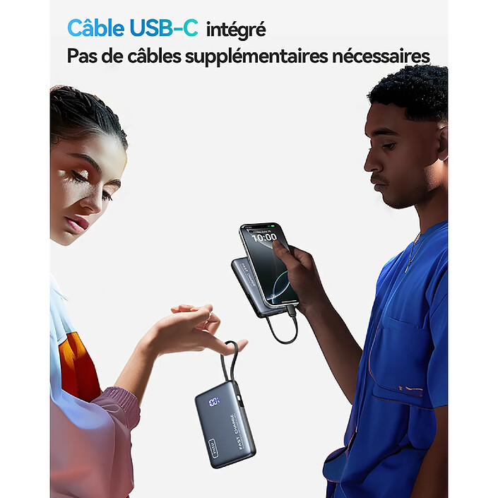 Acheter Iniu Batterie Externe de Poche 10000mAh 2 ports USB-A / USB-C avec Câble USB-C Noir