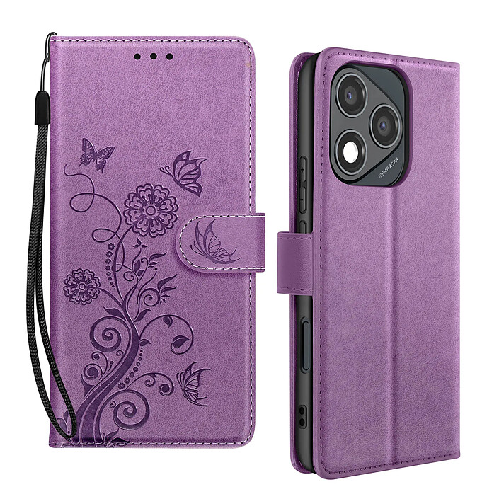 Avizar Étui Fleur Papillon pour Honor 400 Lite Portefeuille avec Dragonne Violet