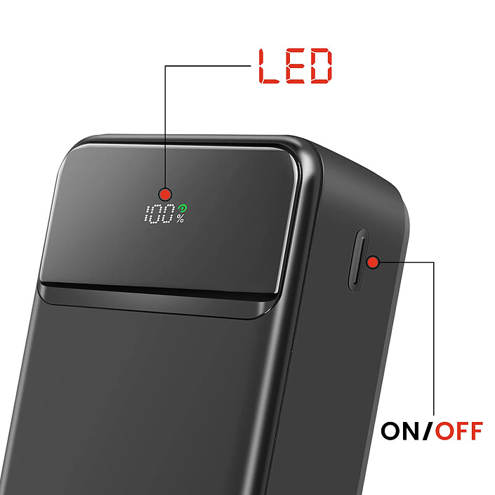 Swissten Batterie Externe 30000mAh avec USB-C et 2 USB Écran LED Compacte Noir pas cher