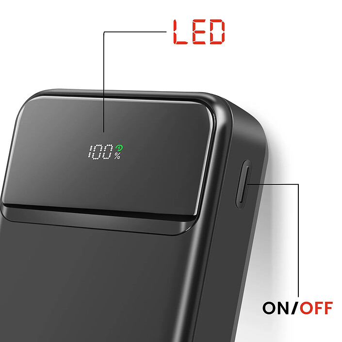 Swissten Batterie Externe 20000mAh avec USB-C et 2 USB Écran LED Compacte Noir pas cher
