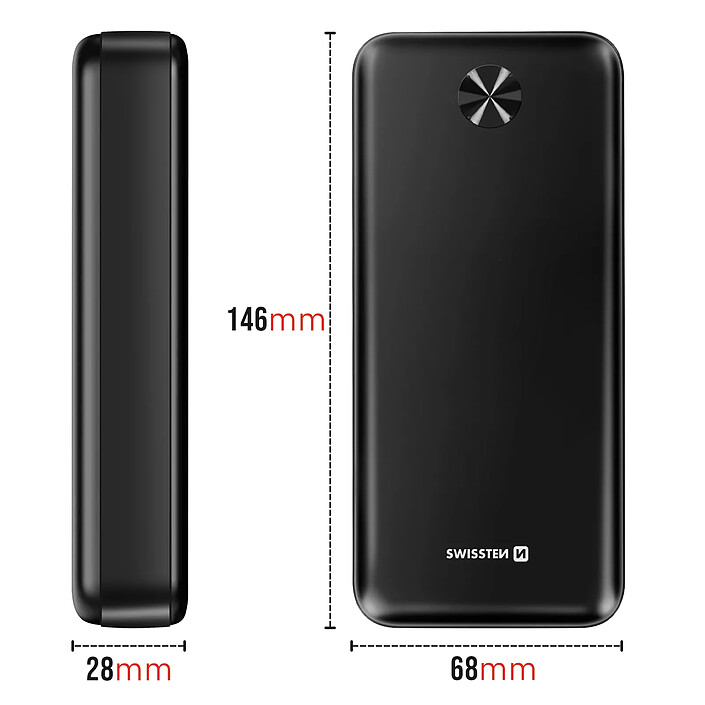 Swissten Batterie Externe 20000mAh 10.5W avec Double Port USB LED Indicateur Noir pas cher
