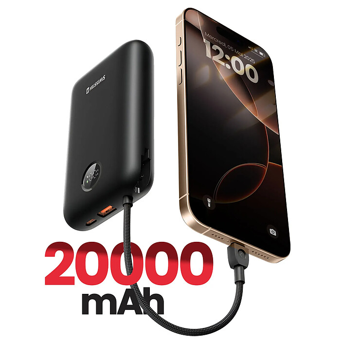 Avis Swissten Batterie Externe 20000mAh Câbles USB-C et Lightning intégrés Écran LED Noir