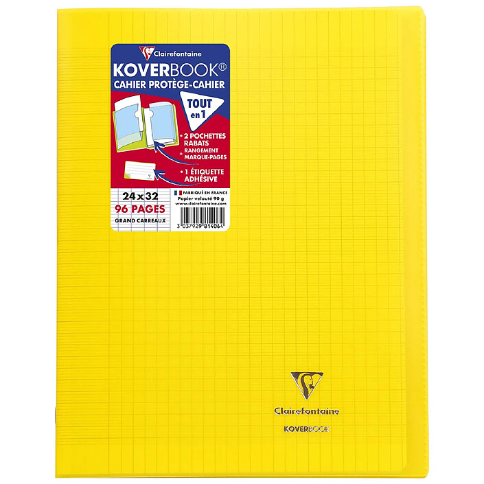 CLAIREFONTAINE Cahier piqué Koverbook 24x32cm 96 pages grands carreaux PP transparent - Jaune x 40