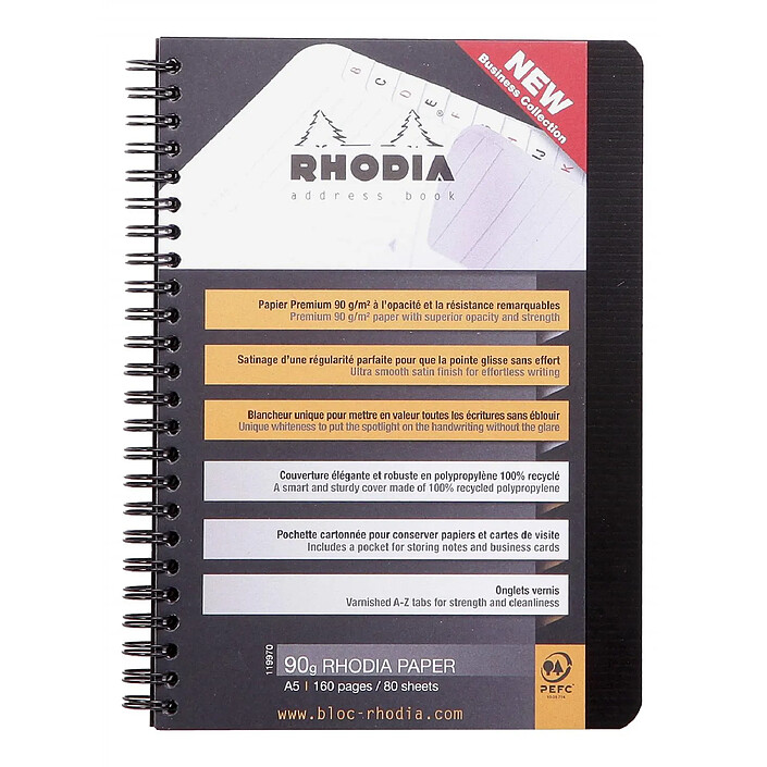 RHODIA AddressBook RHODIACTIVE 90g RI A5 160p. + poche carton ORANGE x 5