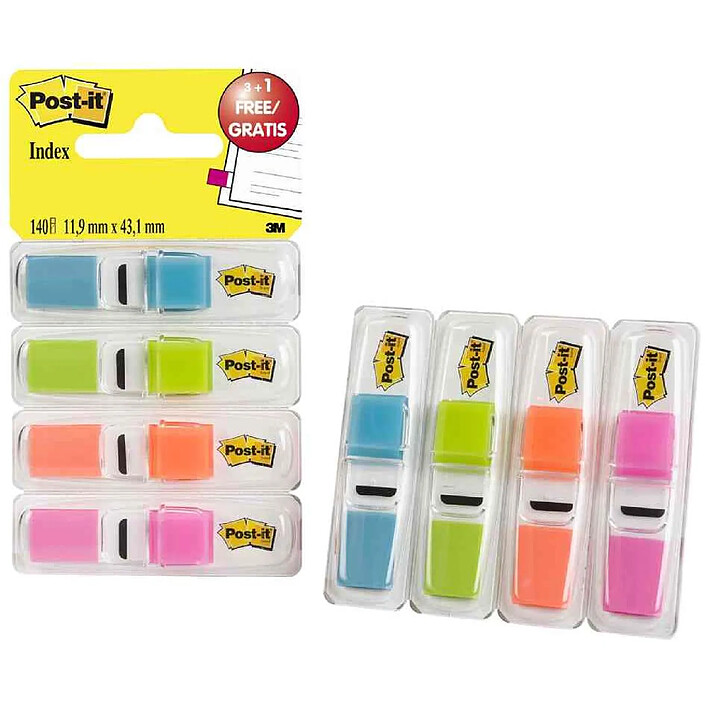POST-IT Marque-pages Index, 11,9x43,2 mm, distributeur de 4