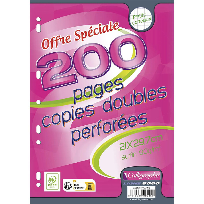 CALLIGRAPHE Copies doubles perforées sous-film - 21 x 29,7 cm - 200 pages 90 g - Quadrillé 5x5 x 20