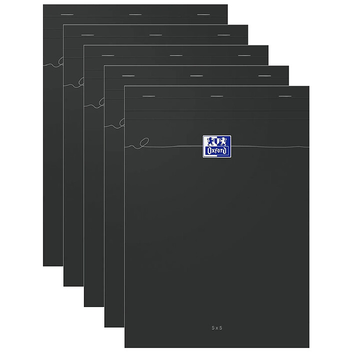 OXFORD Bloc-notes Smart A4 quadrillé 80 feuilles noir x 5