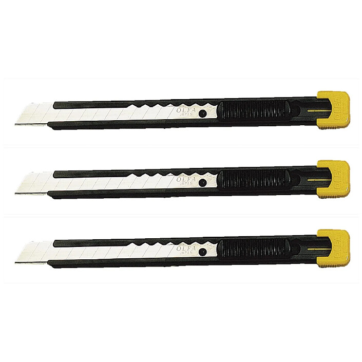 OLFA Cutter Model S Acier Lame AB 9mm Noir Jaune x 3
