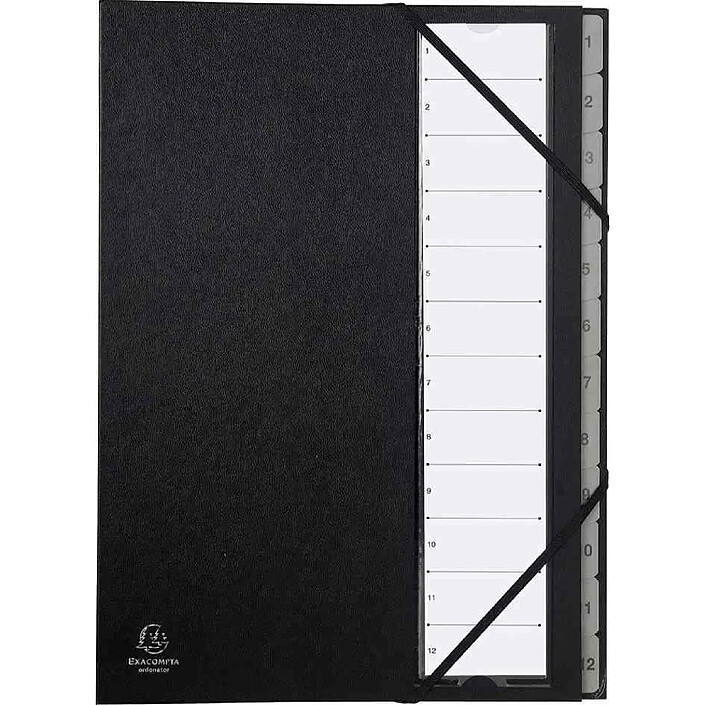 EXACOMPTA Trieur rigide Ordonator numerique dos extensible 12 compartiments 1 à 12 - Noir