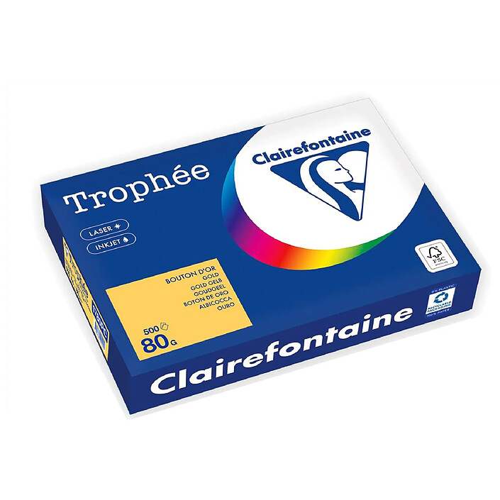 CLAIREFONTAINE Ramette Papier FSC A4 80g 500 Feuilles Bouton d'Or x 5