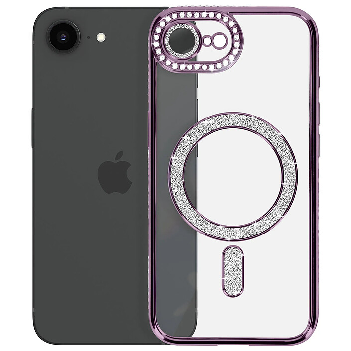 Avizar Coque Diamant pour iPhone 16e MagSafe Contour Strass Violet pas cher