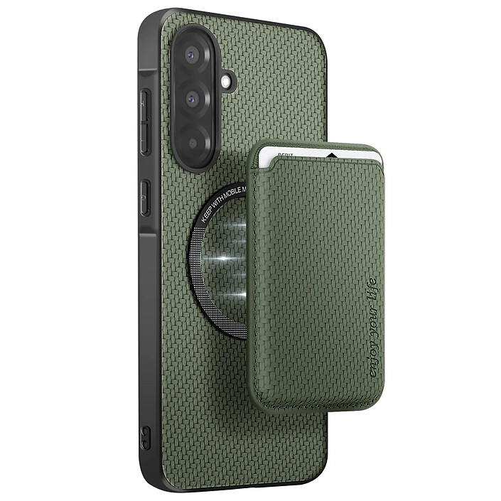 Avizar Coque pour Samsung A36 Porte-carte Magnétique Fibre de carbone Vert foncé