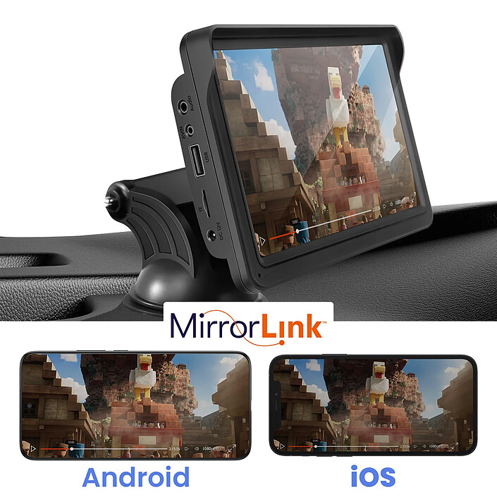 Avizar Écran CarPlay Android Auto 7'' Bluetooth Pare brise Camera de recul Noir pas cher