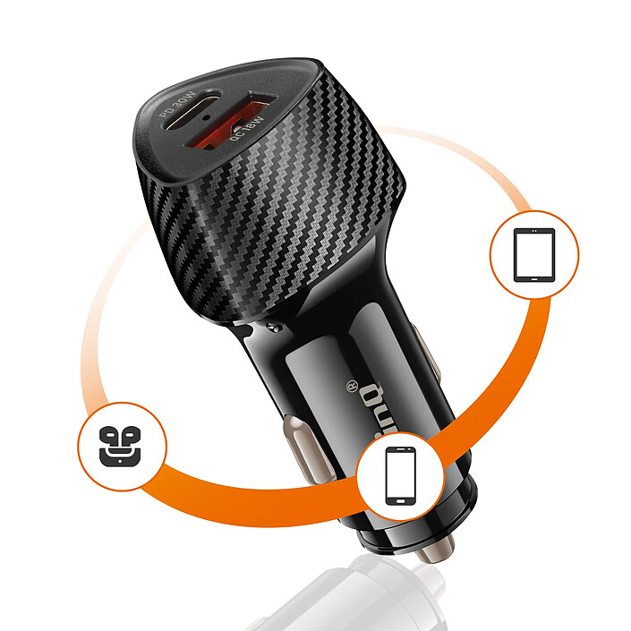 Acheter LinQ Chargeur Voiture 48W USB-C + USB Charge Rapide Design Carbone Noir