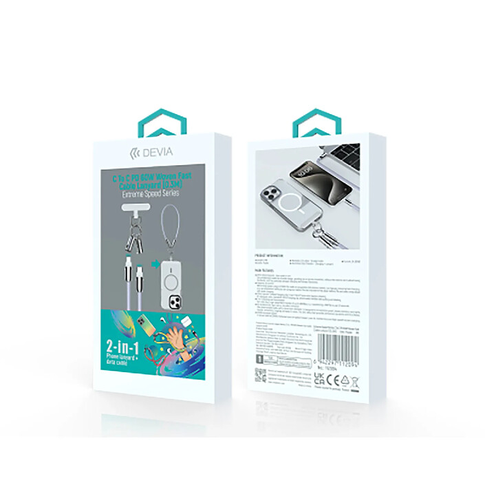 Devia Lanière Tour de Poignet avec Câble USB-C USB-C 60W Ultra Résistant Violet pas cher