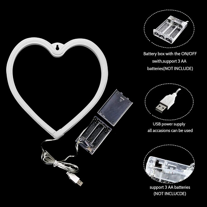 Avis Avizar Lampe Néon LED Cœur avec Fixation Murale et Port USB-A