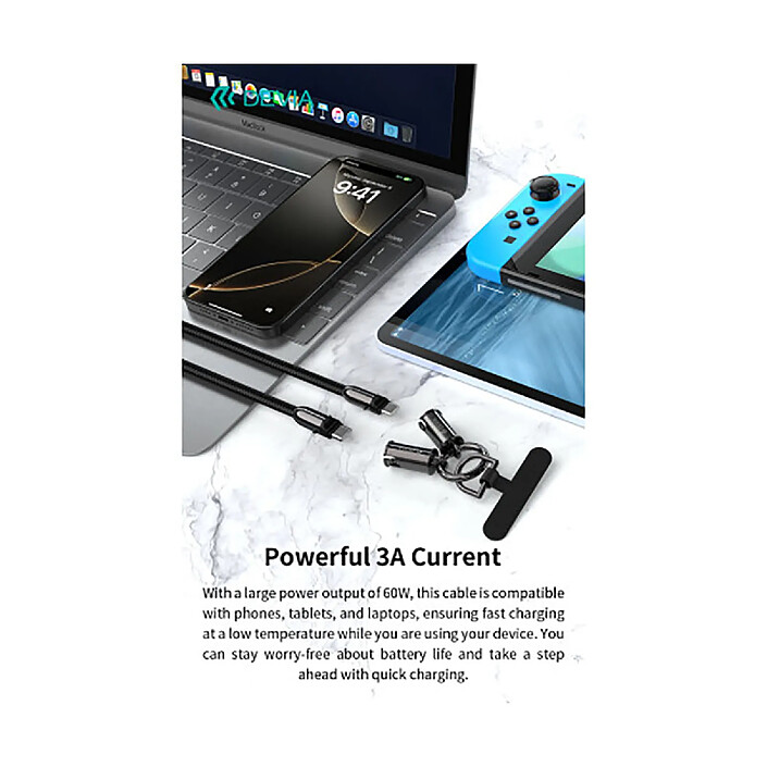 Devia Lanière Tour de Poignet avec Câble USB-C USB-C 60W Ultra Résistant Noir pas cher