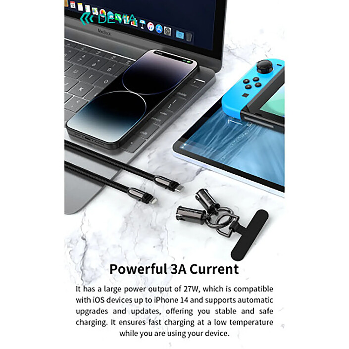 Devia Lanière Tour de Poignet avec Câble USB-C Lightning Ultra Résistant Noir pas cher