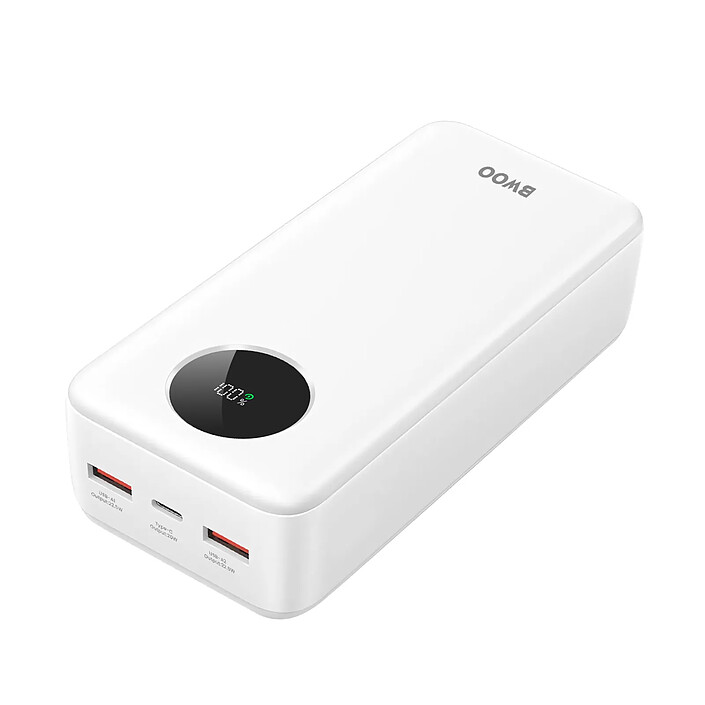 Bwoo Batterie Externe 30000mAh USB-C et 2xUSB Écran LCD - Bwoo Blanc Blanc