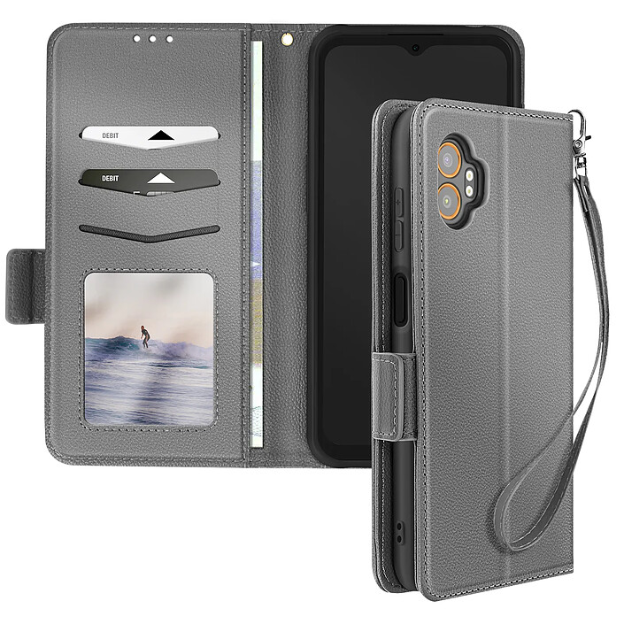 Avizar Étui Clapet pour Galaxy XCover 7 Pro Dragonne Support Portefeuille Gris