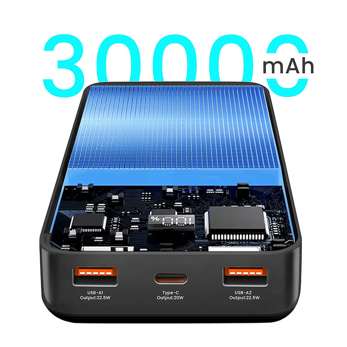 Acheter Bwoo Batterie Externe 30000mAh USB-C et 2x USB Écran LCD Noir