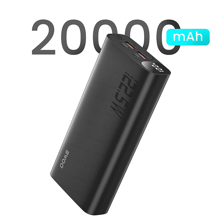 Acheter Bwoo Batterie Externe 20000mAh avec 2 USB + USB-C Écran LED Compact Noir