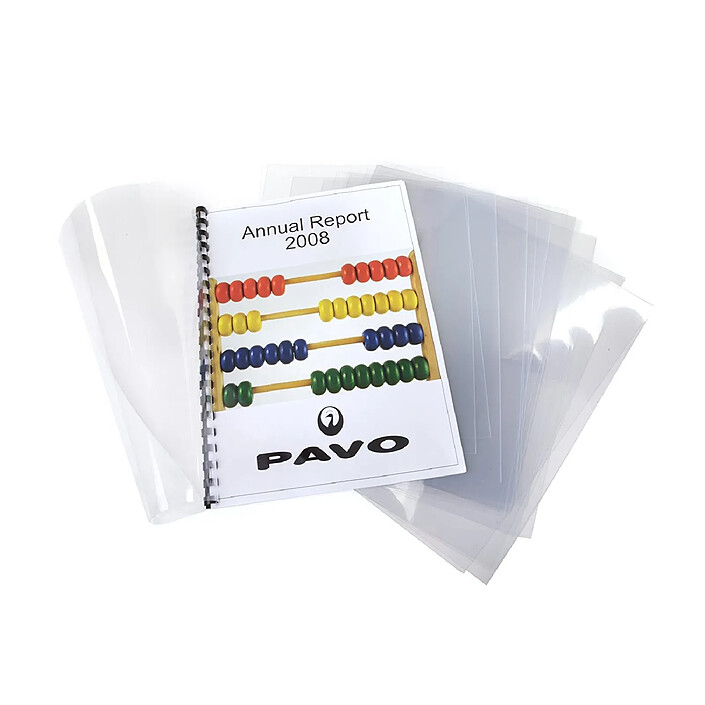 PAVO Paquet de 100 plats de couverture, A4, PVC, transparent, 0,18 mm brillants