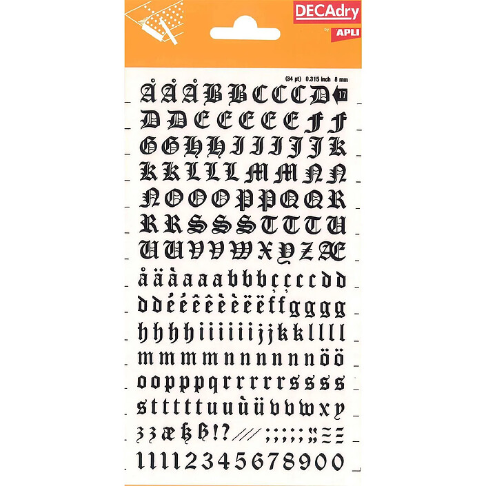 DECADRY Lettres et Chiffres Transferts (1 Feuille) DD17F 8 mm Noir
