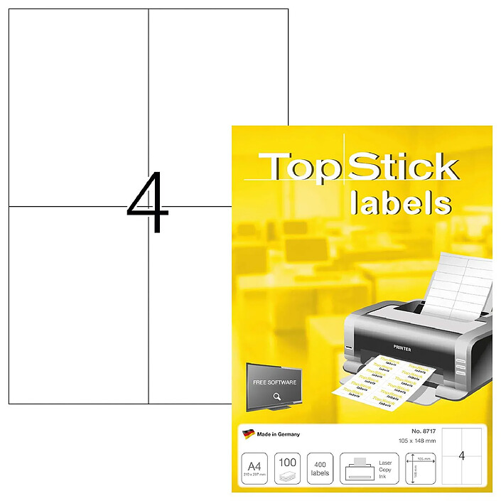 TOP STICK 400 étiquettes universelles, 105 x 148 mm, blanc