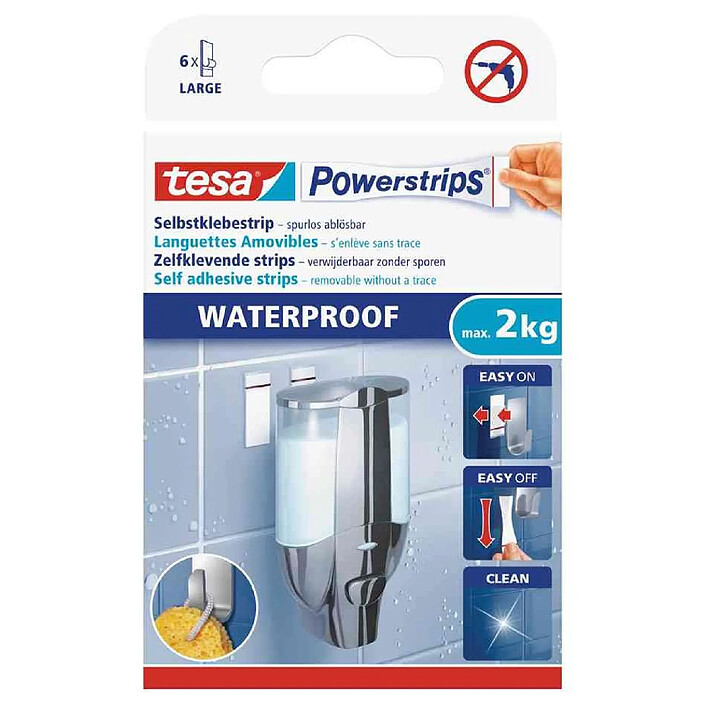 TESA Pack 8 Powerstrips Pastille adhésive SMALL WATERPROOF, blanc