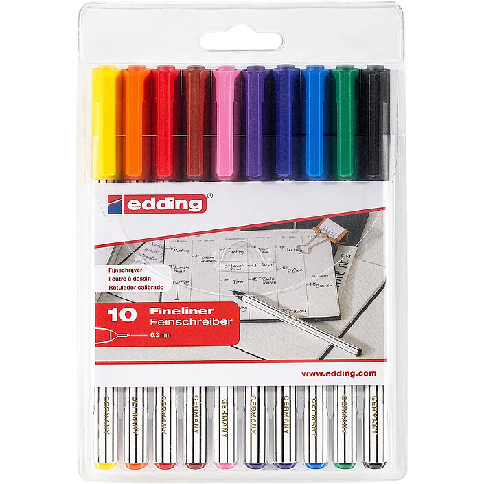 EDDING Feutre fin 89 Etui de 10 Assorti 0,3 mm