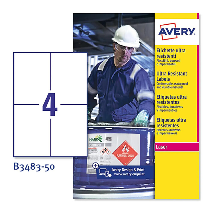 AVERY Boîte 200 étiquettes ultra-résistantes en polyéthylène étirable 105x148 mm